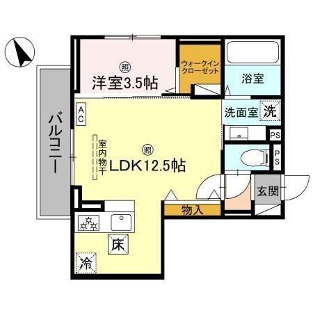 D-PLACE町坪(1LDK/1階)の間取り写真