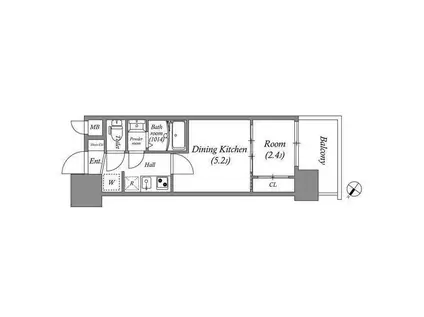 GENOVIA神戸新開地駅前(1DK/7階)の間取り写真