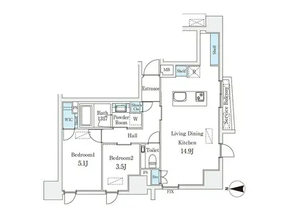 STANDZ京都二条(2LDK/7階)の間取り写真