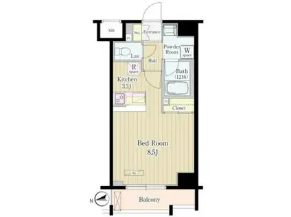都営浅草線 五反田駅 徒歩6分 12階建 築8年(ワンルーム/10階)の間取り写真