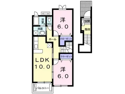 ラ・メゾン アルカンシェルC(2LDK/2階)の間取り写真
