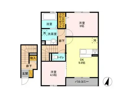 グローリアコートC(2DK/2階)の間取り写真