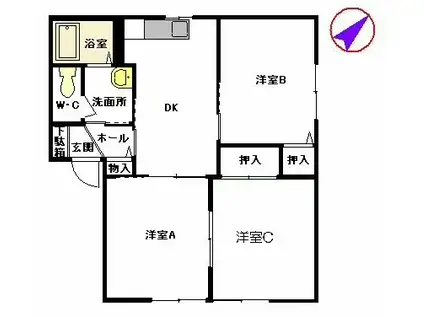 インフィオーレ芦田 B棟(3DK/1階)の間取り写真
