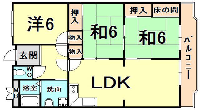 夙川ライムヴィラ(3LDK/2階)の間取り写真
