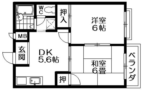 足利A・B棟(2DK/2階)の間取り写真