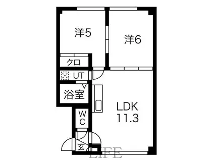 クレアール月寒A(2LDK/3階)の間取り写真