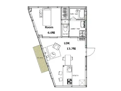 ソラート(1LDK/1階)の間取り写真