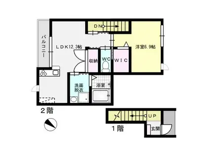 ユートピア博多(1LDK/2階)の間取り写真