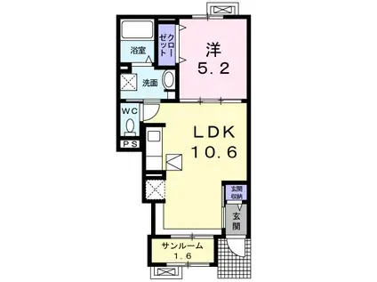 フォルティシモV(1LDK/1階)の間取り写真