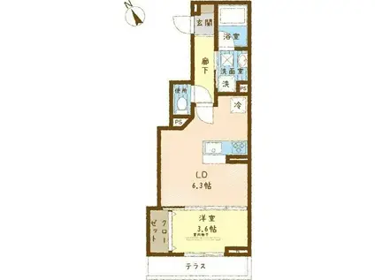 ボヌールA(1LDK/3階)の間取り写真