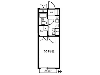 ニューパレス 手割引 1/23退 室内洗濯機置場(1K/3階)の間取り写真