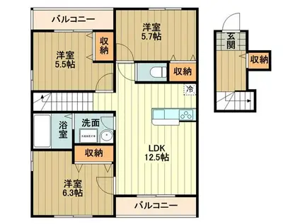 プラサートハウス1(3LDK/2階)の間取り写真