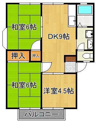 グリーンビレッジ湯川 B棟(3DK/2階)の間取り写真