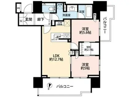 ザ・パークハウス市ヶ谷(2LDK/5階)の間取り写真