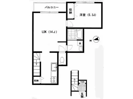イルマーレ千歳船橋(1LDK/2階)の間取り写真