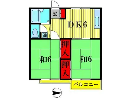 シルバーハイツA(2DK/2階)の間取り写真