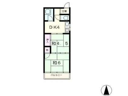 ヤマモトハイツ(2K/2階)の間取り写真