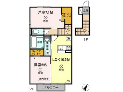 DR-PLUS/DR-EPISODEP棟(2LDK/2階)の間取り写真