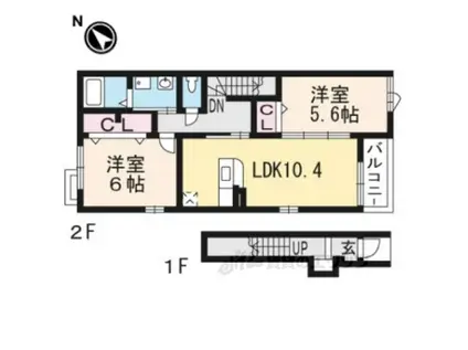 RIRIAVII 1(2LDK/2階)の間取り写真