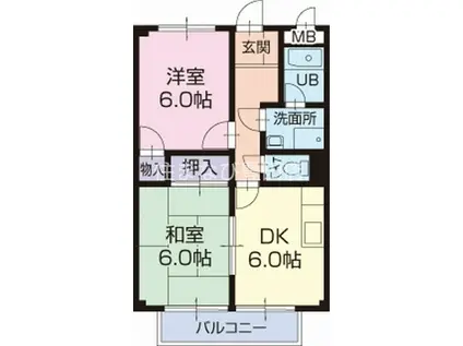 SURPLUSTWOライスA(2DK/1階)の間取り写真