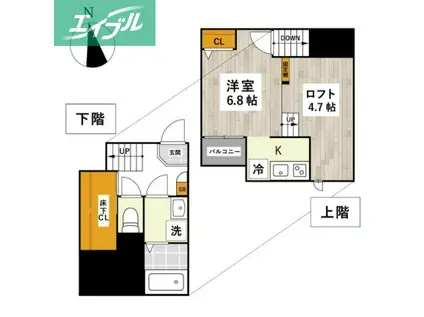 ADC倉敷マリブ(1K/2階)の間取り写真