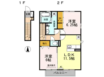 オー シャン(2LDK/2階)の間取り写真