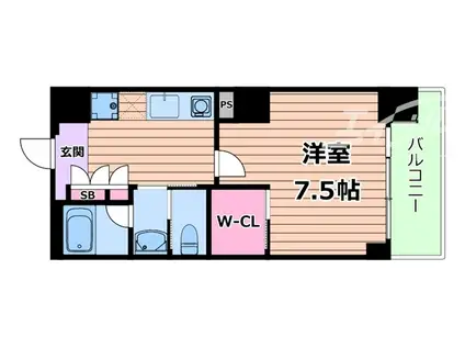 リーサイド豊津(1K/3階)の間取り写真