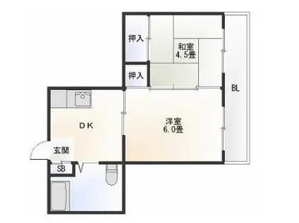 ビスタ四天王寺(2DK/4階)の間取り写真