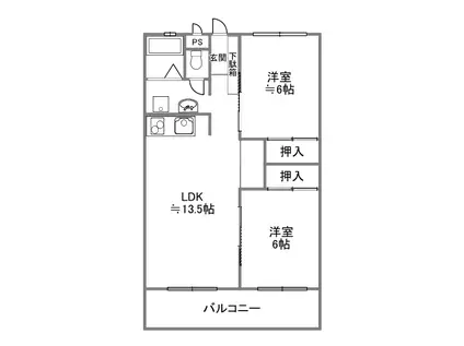 狭山台ハイコーポ(2LDK/4階)の間取り写真