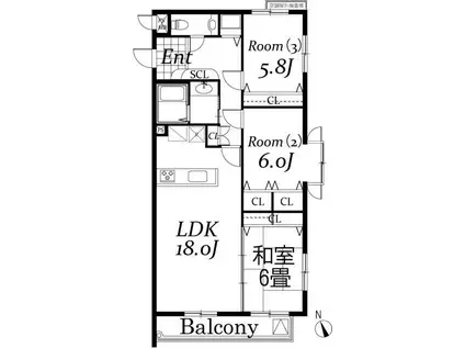 ヴィラージュ西荻(3LDK/4階)の間取り写真