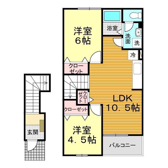 ソレアードエムA(2LDK/2階)の間取り写真