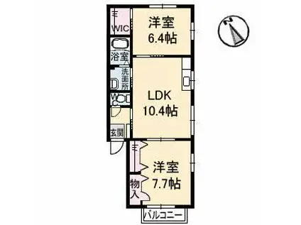 ハピネスうかい(2LDK/1階)の間取り写真