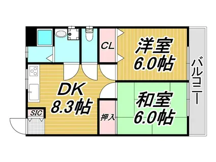 第6豊マンション(2DK/3階)の間取り写真