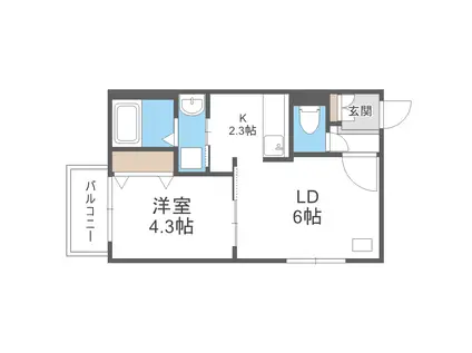 サンライズ琴似3・4 SUNRISE(1LDK/4階)の間取り写真