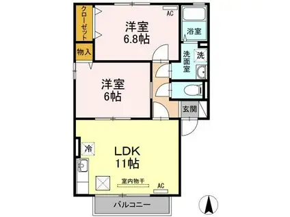 シャルムコートB棟(2LDK/1階)の間取り写真
