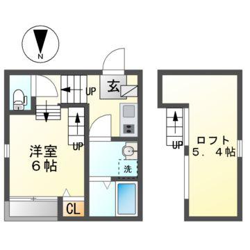ハーモニーテラス志賀町IV(1K/2階)の間取り写真