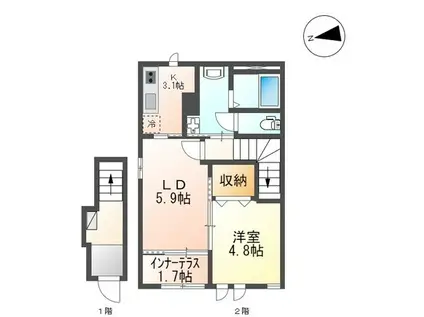 メゾン・リバティー(1LDK/2階)の間取り写真