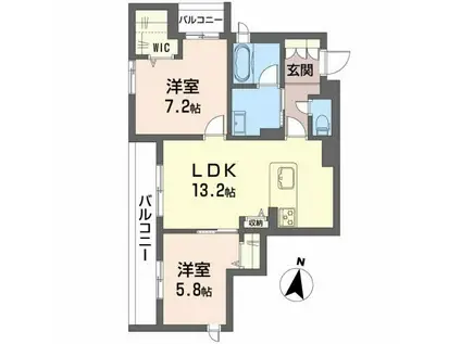 シャーメゾンリバーダイヤ(2LDK/2階)の間取り写真