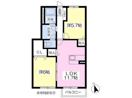 ヒラノハウス弐番館(2LDK/1階)の間取り写真