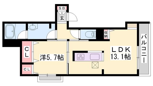 シャーメゾン 姫路R(1LDK/1階)の間取り写真