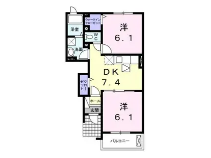ブルックヴィラA(2DK/1階)の間取り写真