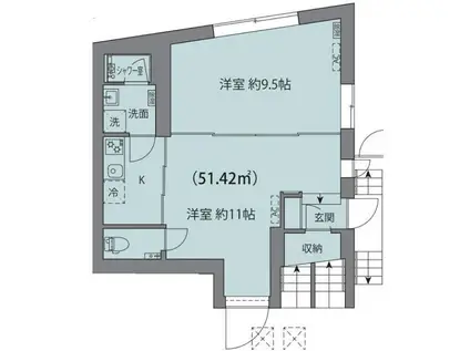 ルクール市ヶ谷払方町(1DK/1階)の間取り写真