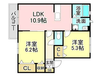 グランシャリオ(2LDK/2階)の間取り写真