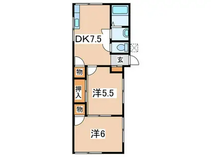 湘南ハイツK 2号棟(2DK/1階)の間取り写真