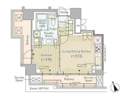 ジオ四谷荒木町(1LDK/4階)の間取り写真