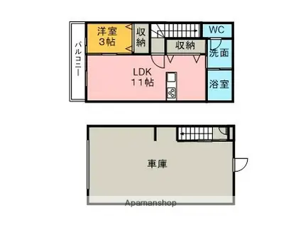 グランドウエスト(1LDK/1階)の間取り写真