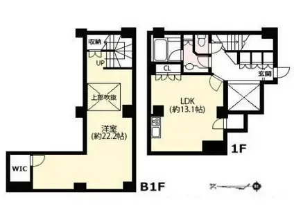 フレッグ西麻布ヴェルジュ(1LDK/B1階)の間取り写真