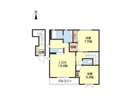 MASTCOURT鳴神(2LDK/2階)の間取り写真