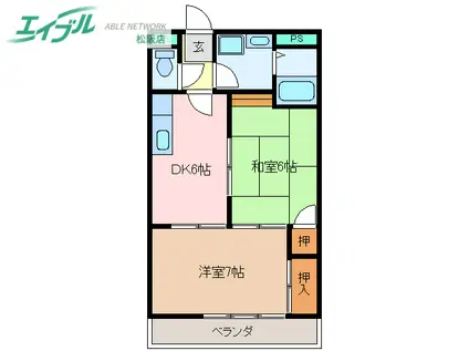 ラ・ブランシュ(2DK/2階)の間取り写真