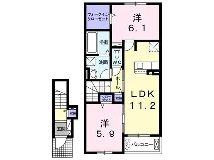 アップル ヒルズA(2LDK/2階)の間取り写真